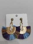 Scalloped Blue Purple and coffee Raffia Paper Rope Alloy Earrings