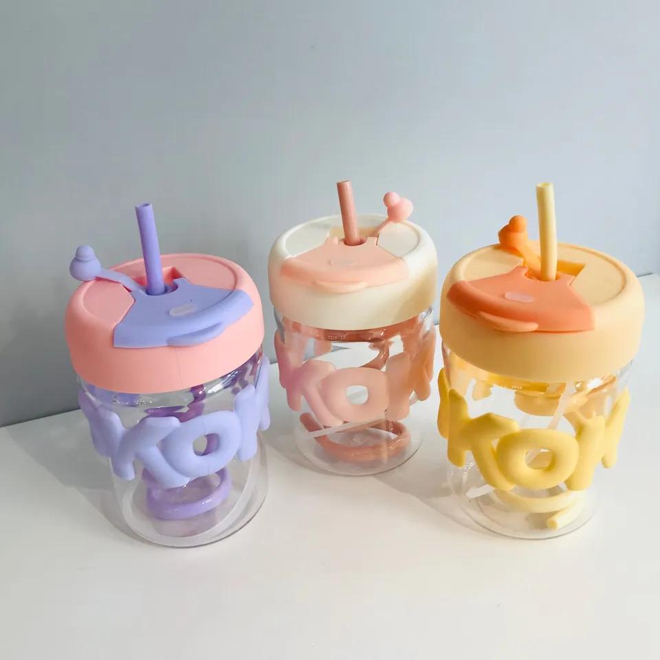 OK slim waist plastic cup with straw 500ml