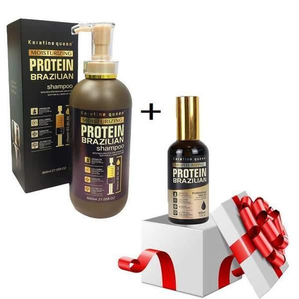 keratine queen Set Protein brazilian Shampoing sans sulfate + Huile