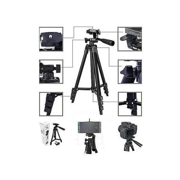Tripod Support en aluminium pour camera et téléphone Noir