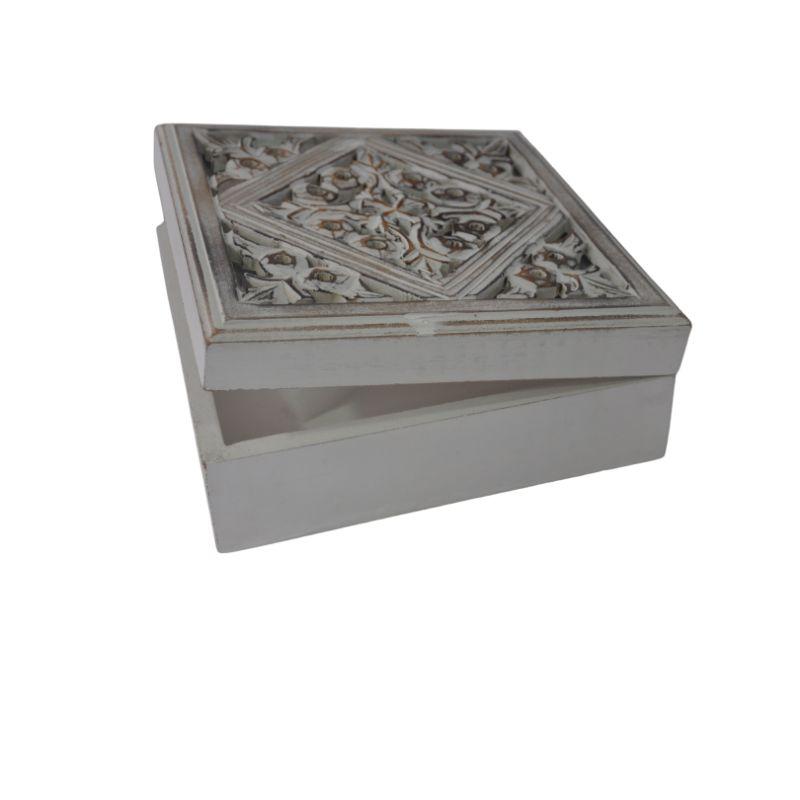 Boite De Rangement Toscana Sculptée 30x30x12h Cm G-42333-L
