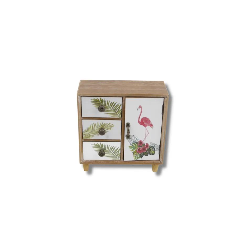 Boite Rangement3 Tiroirs+Porte  Flamant Rose 20x9x20 Cm  Ma253-19