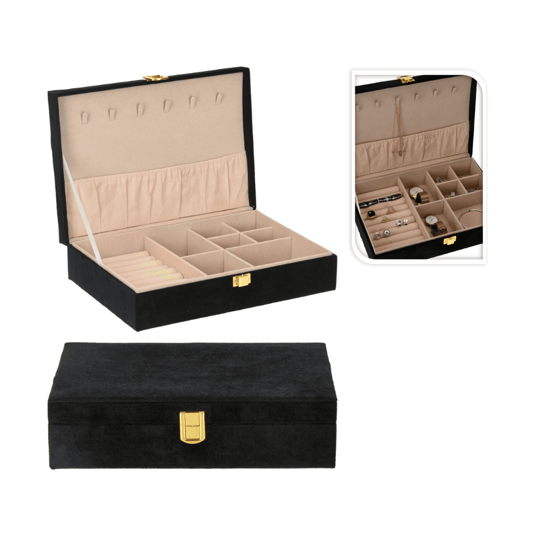 Boite Bijoux Velours 28x19x7 Cm Noir Ref Hz1810080