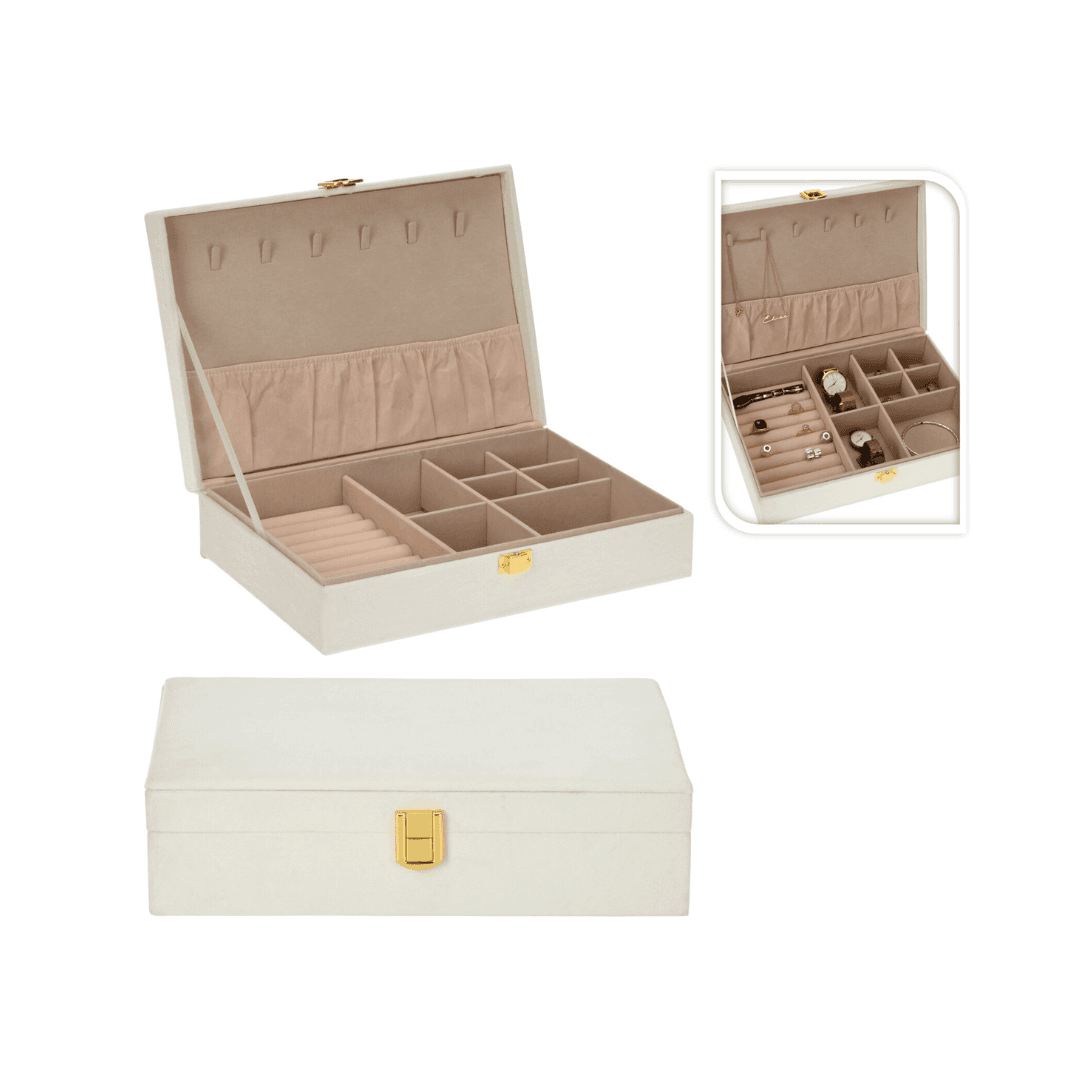 Boite Bijoux Velours 28x19x7 Cm Blanc Ref Hz1810090