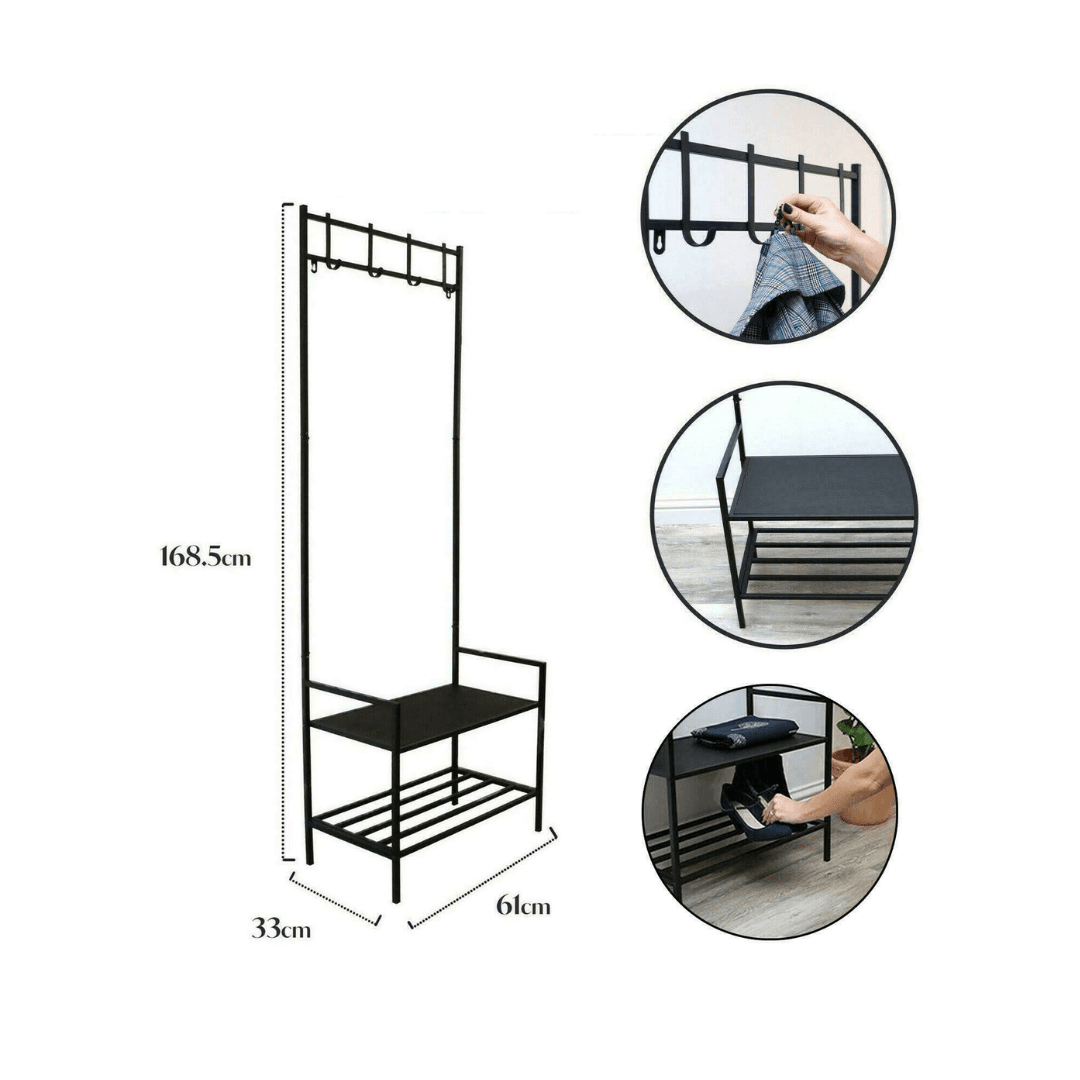 Porte Manteau Noir Metal /Mdf Ref 019051