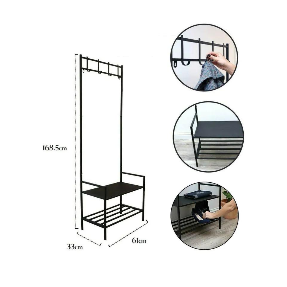 Porte Manteau Noir Metal /Mdf Ref 019051