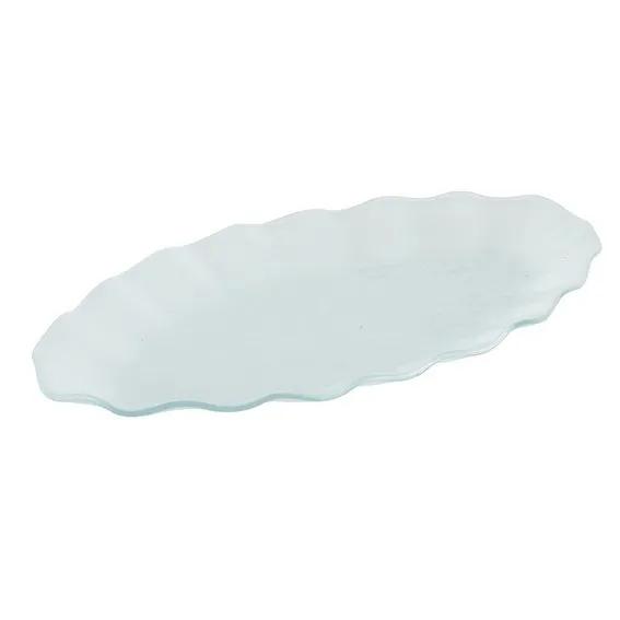 Assiette Verre Blanc Givre Oval Zigzag L19x34cm Ref101297