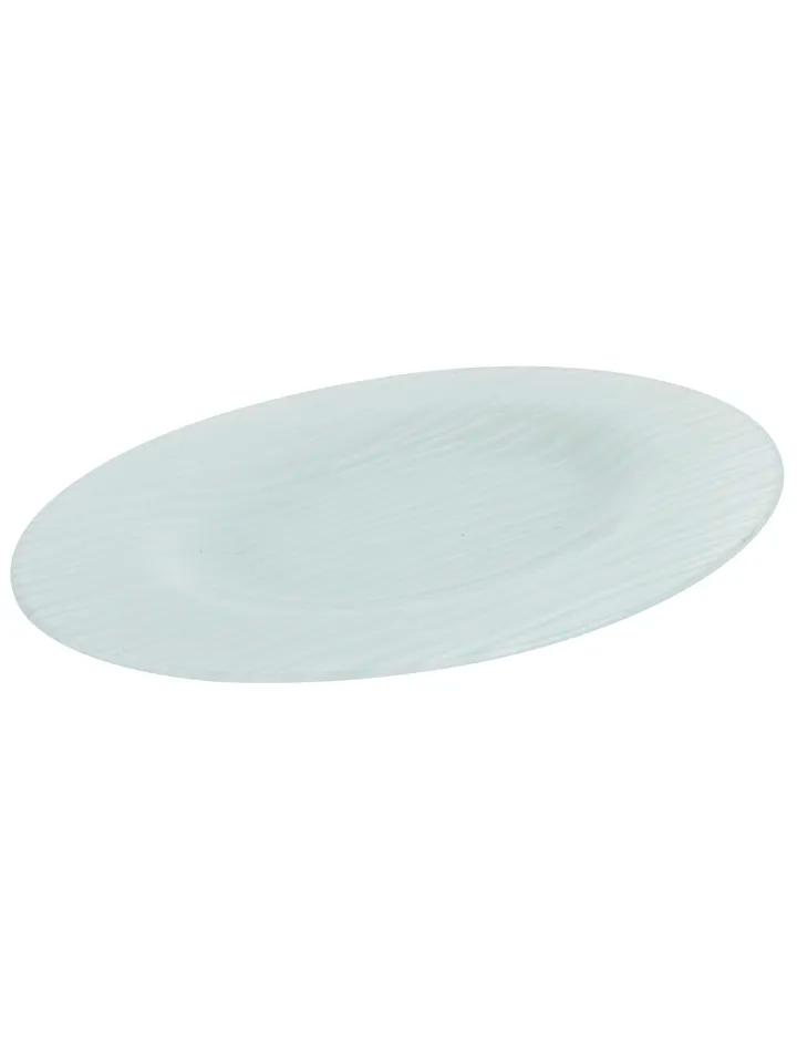 Assiette Verre Blanc Givre Oval Strip  L 24.0cm Ref 101303
