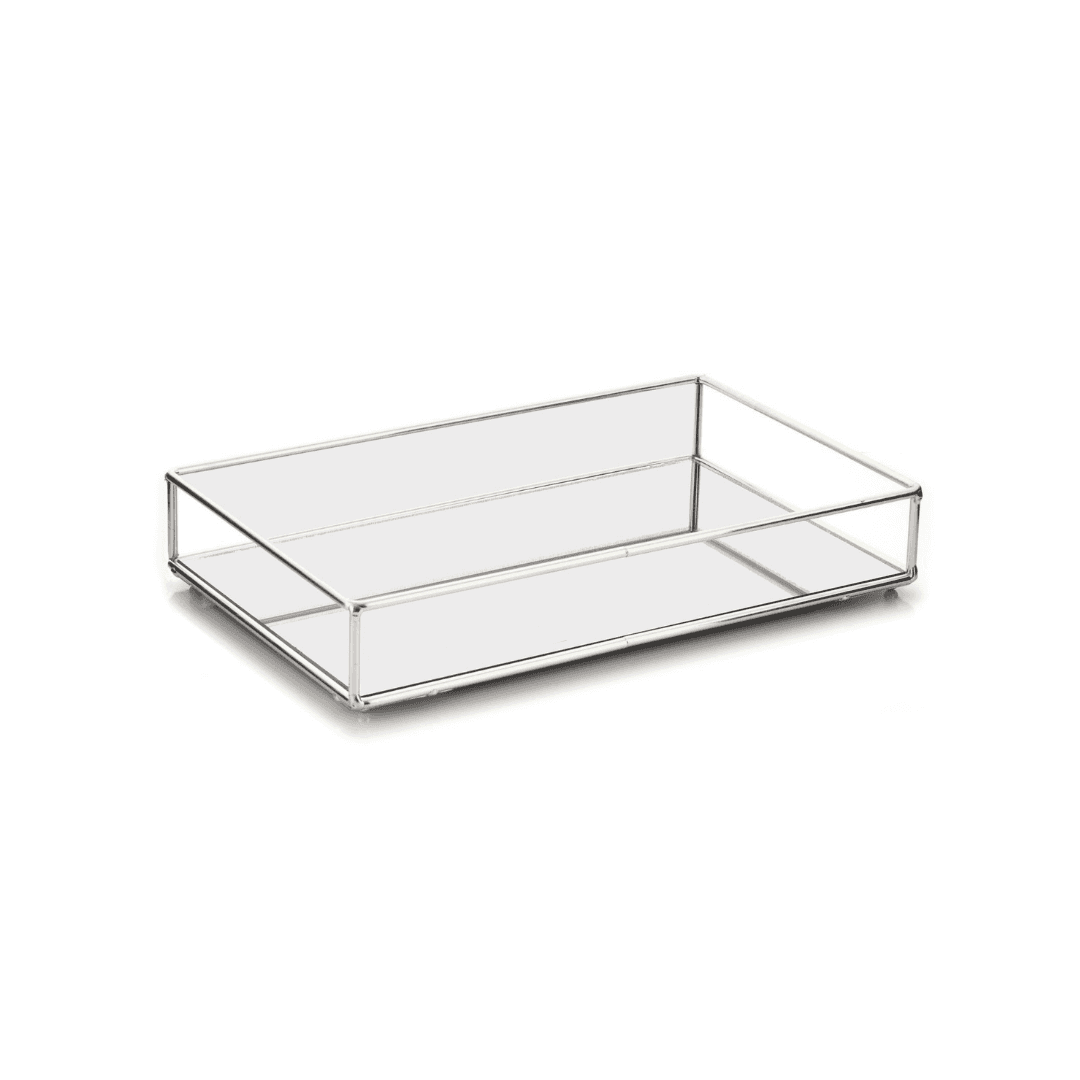 Plateau Miroir Rectangulaire   21*32 Cm  Argente  Ref Tk0195s