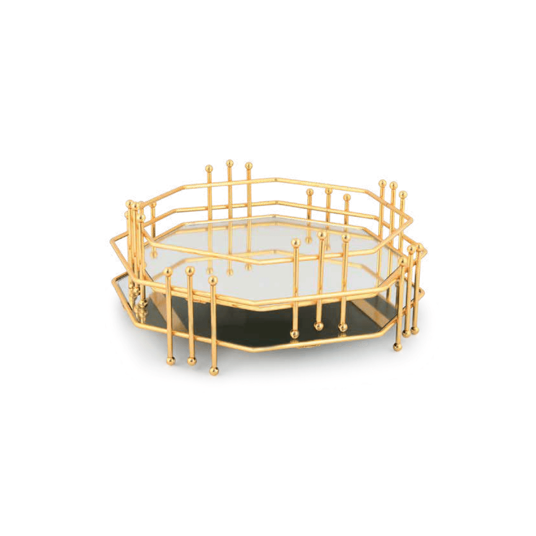 Plateau Hexagonal  Dore Verre Miroir  Tk0426g