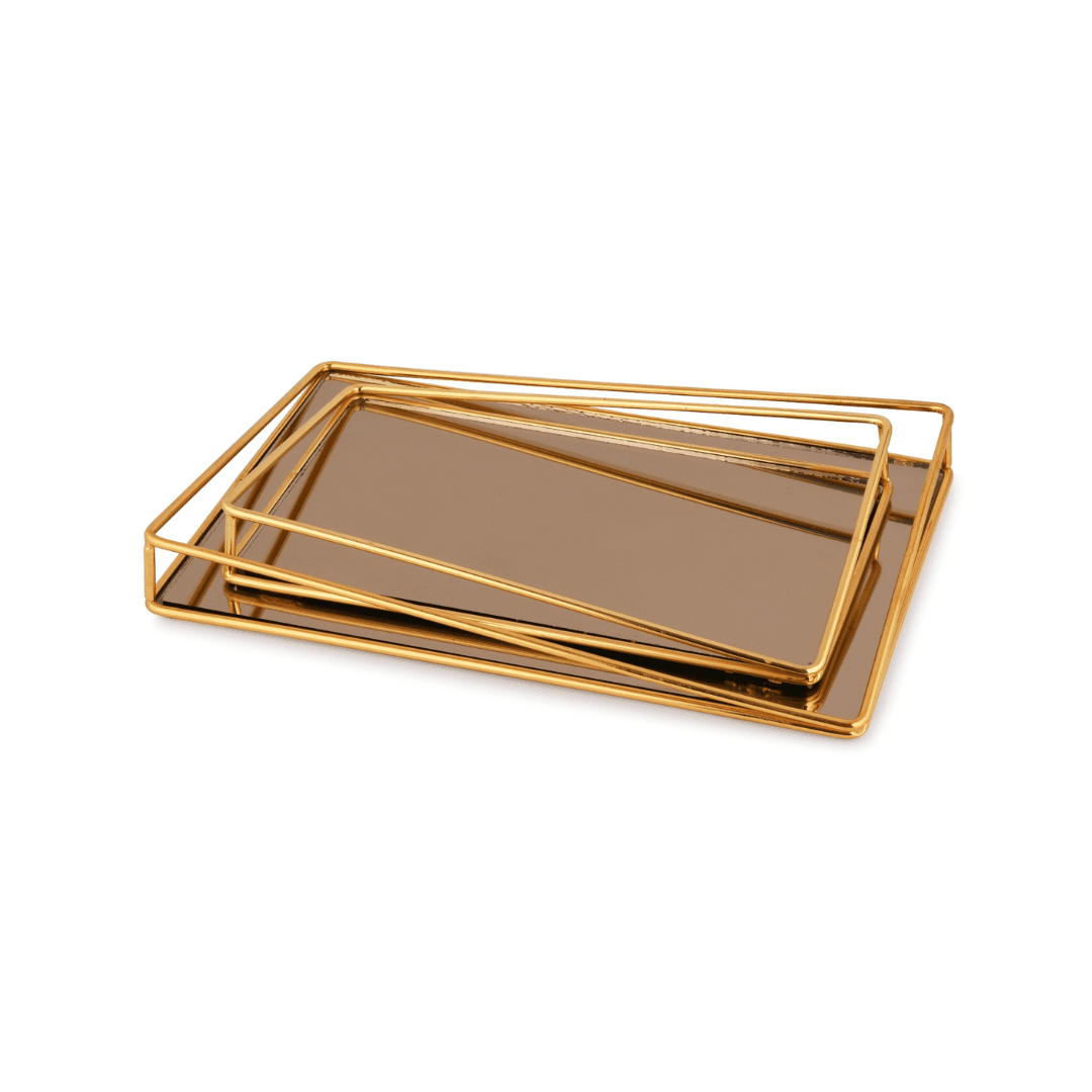 Set De 2 Plateaux Present Doree Mirroir Ronze 16x28cm/22x33cm Öm50027g