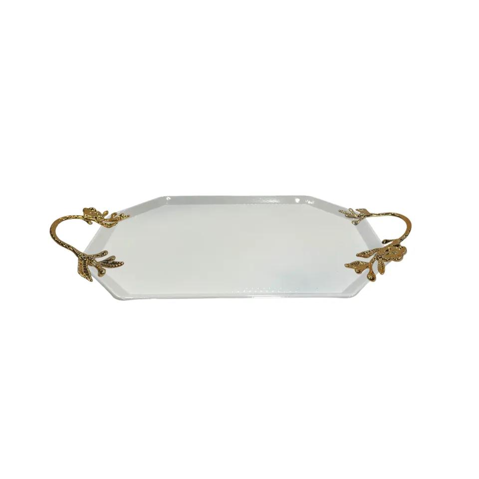 Plateau Octogonal Blanc  Metal Anses Doree Ref 153.01.1111