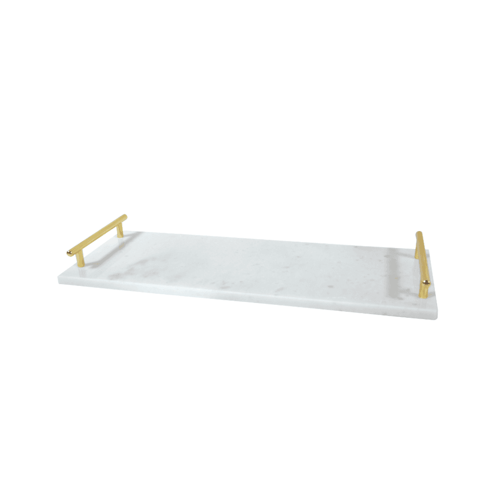 Plateau De Presentation En Marbre Blanc 40-15cm Anses Dore Ref Grk-007