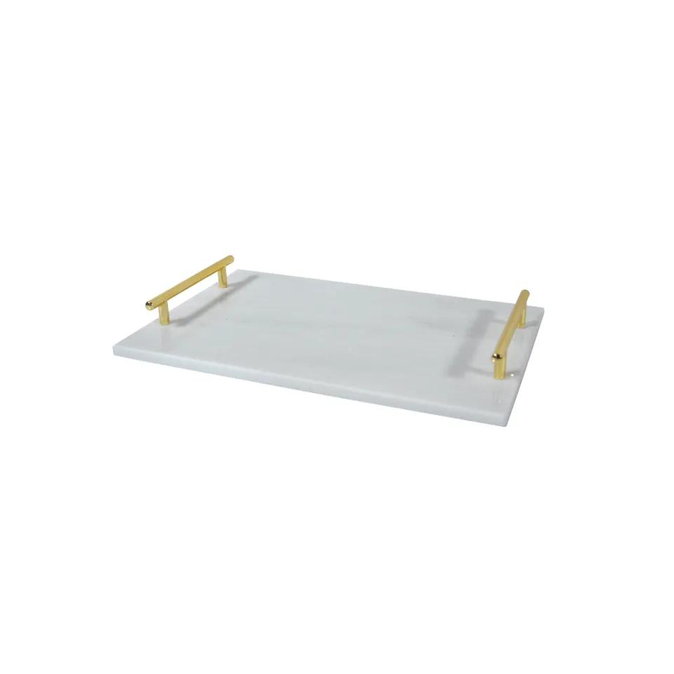 Plateau De Presentation En Marbre Blanc 30-20cm Anses Dore Ref Grk-008