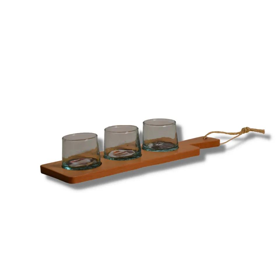 Plateau 33x10 Cm + 3 Verrines 5,5x5cm Artisanat Marocaine
