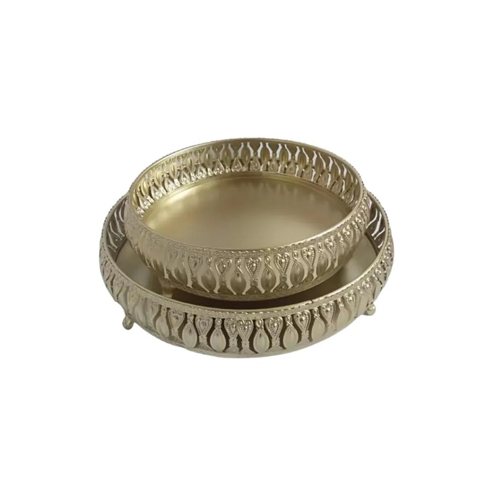 Set 2 Plats De Presentation Dore 22 Et 26 Cm