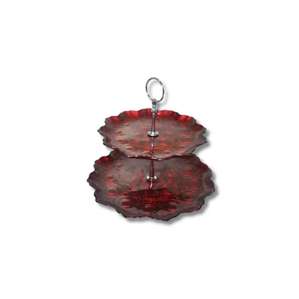 Serviteur Gateau 2 Niveaux  Arinna Rouge Dore 28+21 Cm Ref Y28+21348