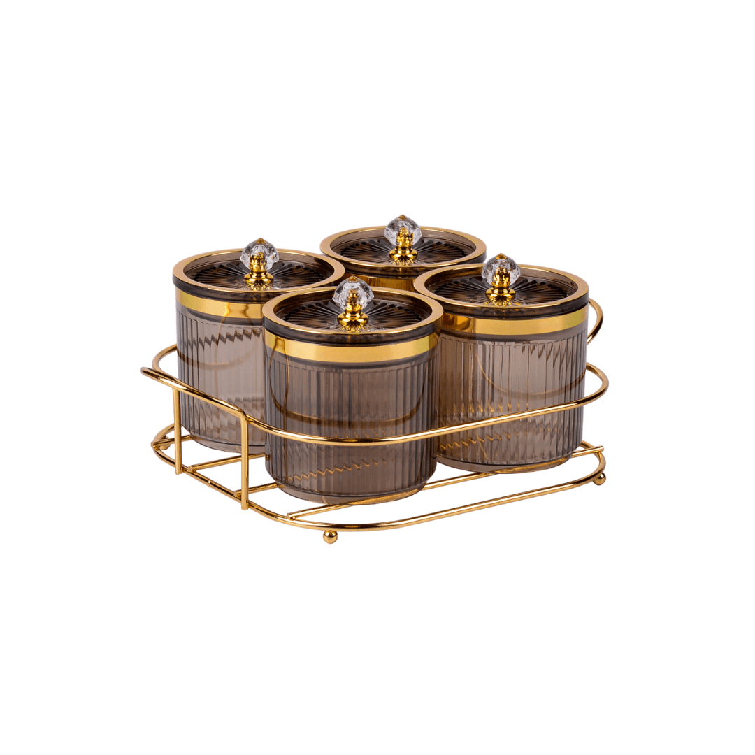 Set De 4 Boites De Presentation Acrylic  Avec Support Doree