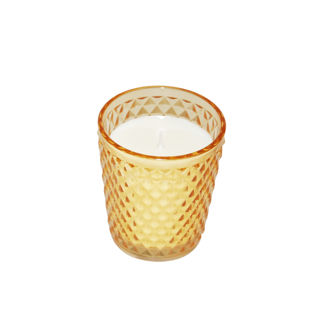 Bougie En Verre Cristalise En Couleur  7,5x8,5 Cm Ref Ha166