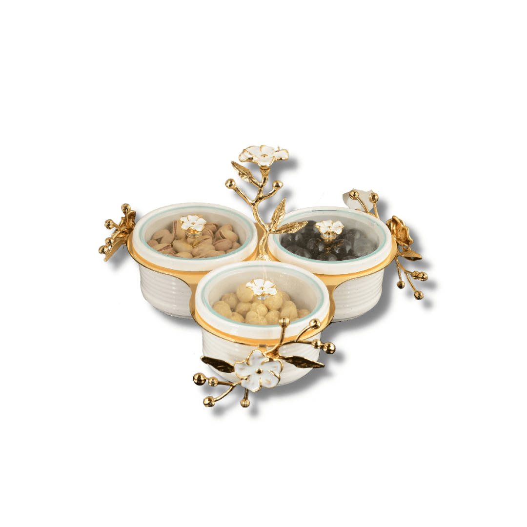 Set 3 Bols  Amuse Girl Porcelaine Avec Support Dore Floral Ref Lp0005g