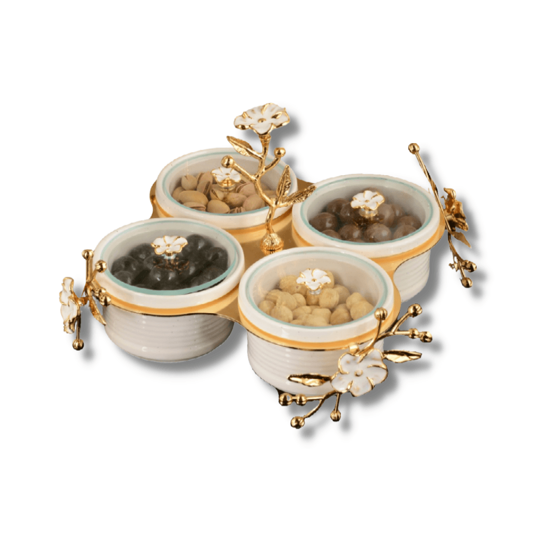 Set4 Bols  Amuse Girl Porcelaine Avec Support Dore Floral Ref Lp0006g