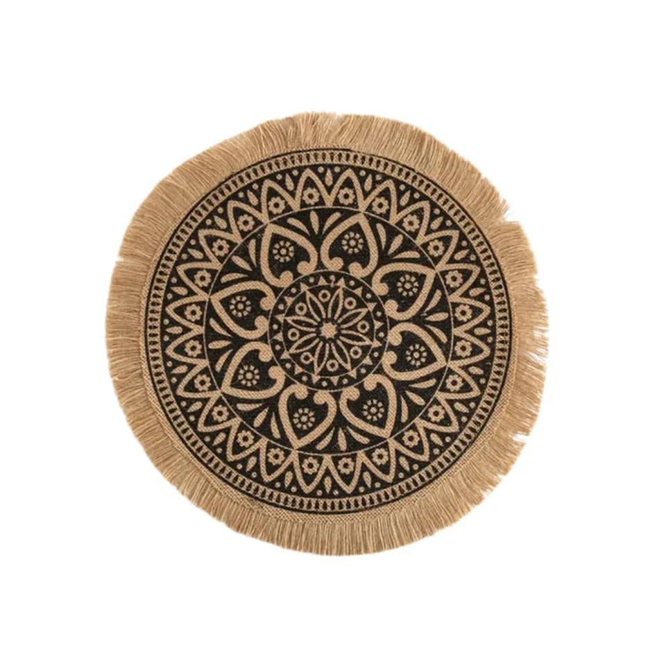 Sous Plat En Jute Pompon Rond 38x38 Cm