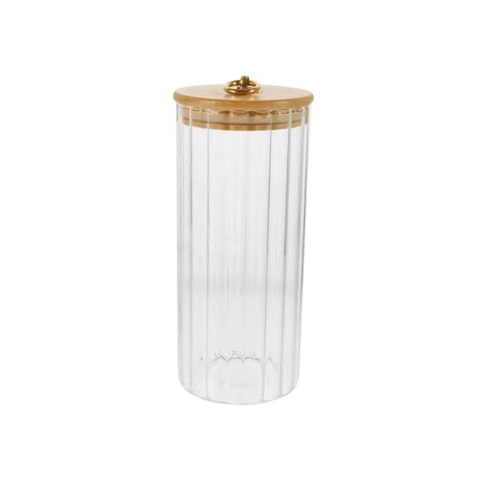 Boite De Conservation En Verre Gf  Couvercle En Bambou Poignée Dorée