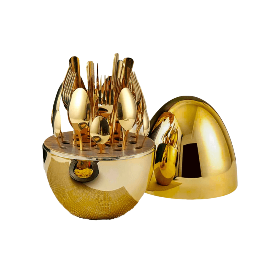 Set Couvert Design Oeuf Dore