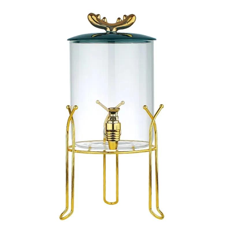 Ditributeur De Boisson  En Verre Avec Robinet Etsupport Doree 3500 Ml