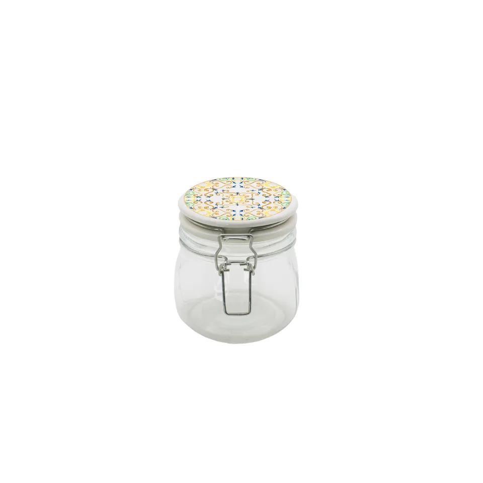 Bocal Hermitique En Verre Tete Ceramique 11x11x11.5cm 540ml Ref Hs65-4