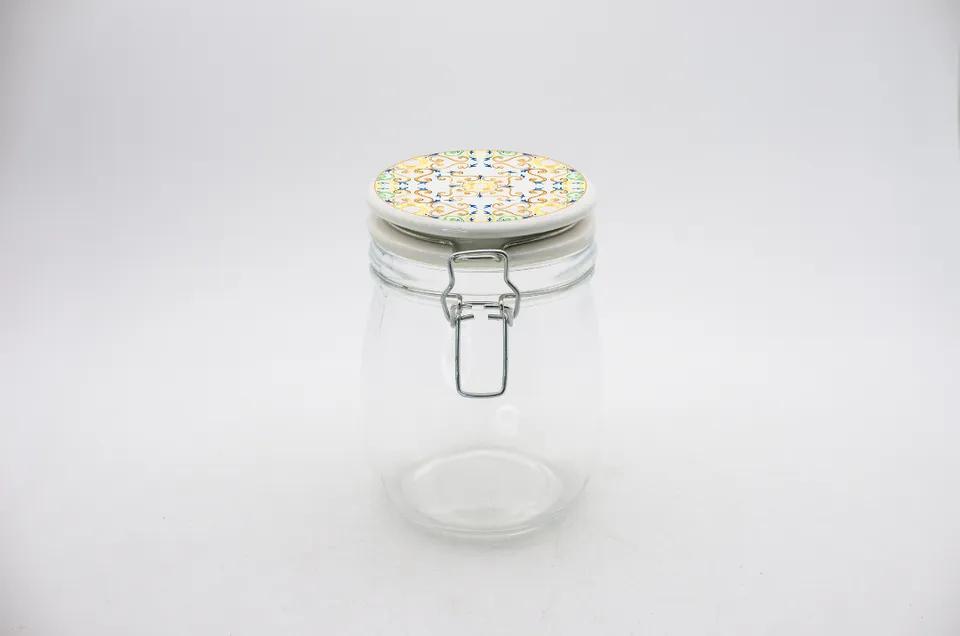 Bocal Hermitique En Verre Tete Ceramique 11x11x18cm 1000ml Ref Hs65-2