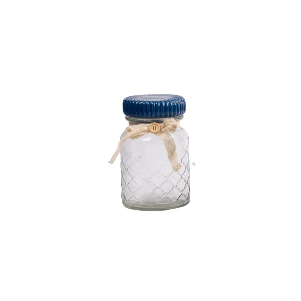 Bocal En Verre Tete Ceramique Et Ribbon 11x11x17cm Ref Hs105-2a
