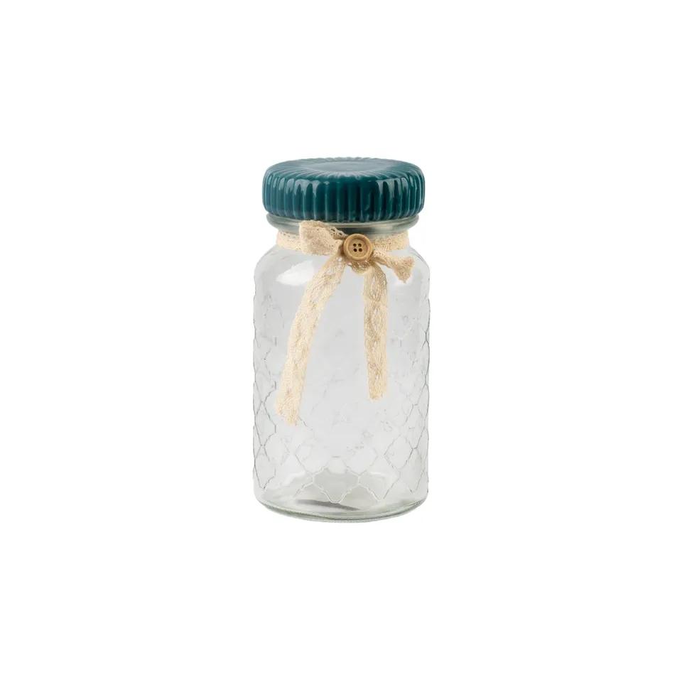 Bocal En Verre Tete Ceramique Et Ribbon 11x11x20.5cm Ref Hs105-3a