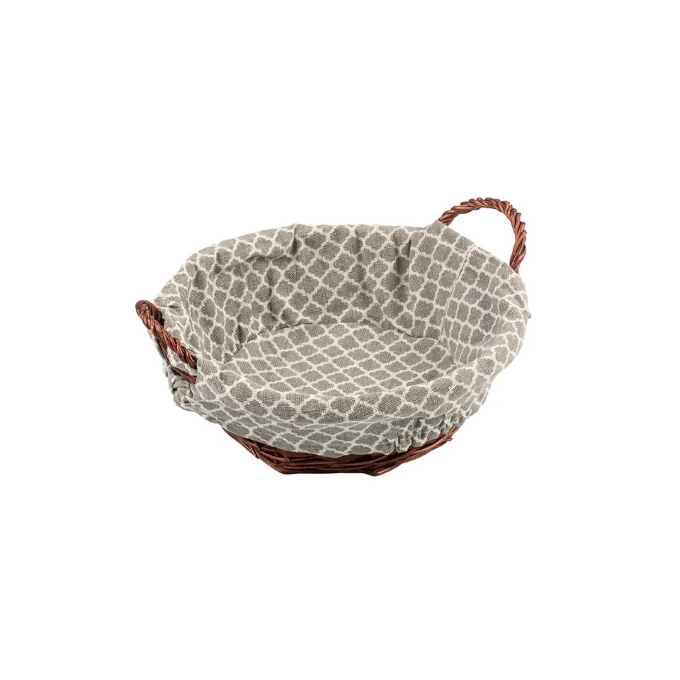 Corbeille A Pain Rond Osier Doublure Tendy Gri/Blanc 25x9cm Jn2241 T/G