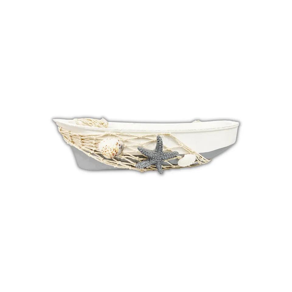 Mini Bateau De Peche  Blanc Decoratif Avec Motif  Étoile Bleu marine 2-