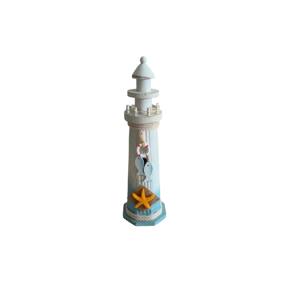 Phare  En Bois Avec Motif Étoile De Mer   9x9x32 Cm