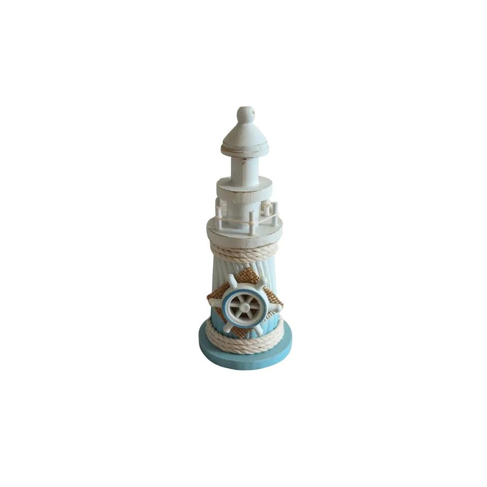 Phare  En Bois Avec Motif Étoile De Mer  7x7x5,19 Cm