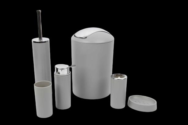 Set Accessoires Salle De Bain 6 Pcs Gris Uni  Ref Cq541-2