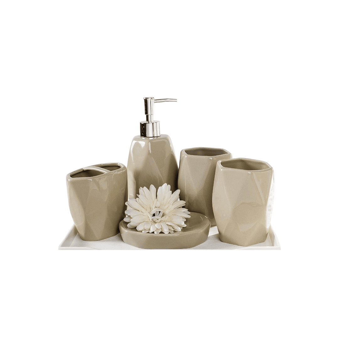 Set Accessoires Salle De Bain 4 Pcs Ceramique Beige   Ref
