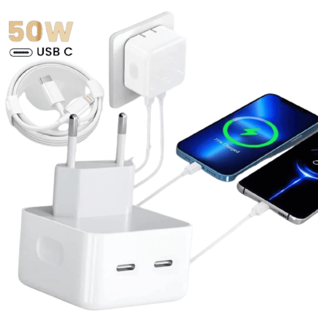 Chargeur 50W USB-C +C Ports /USB-C To Lightning Cable Haute Qualité