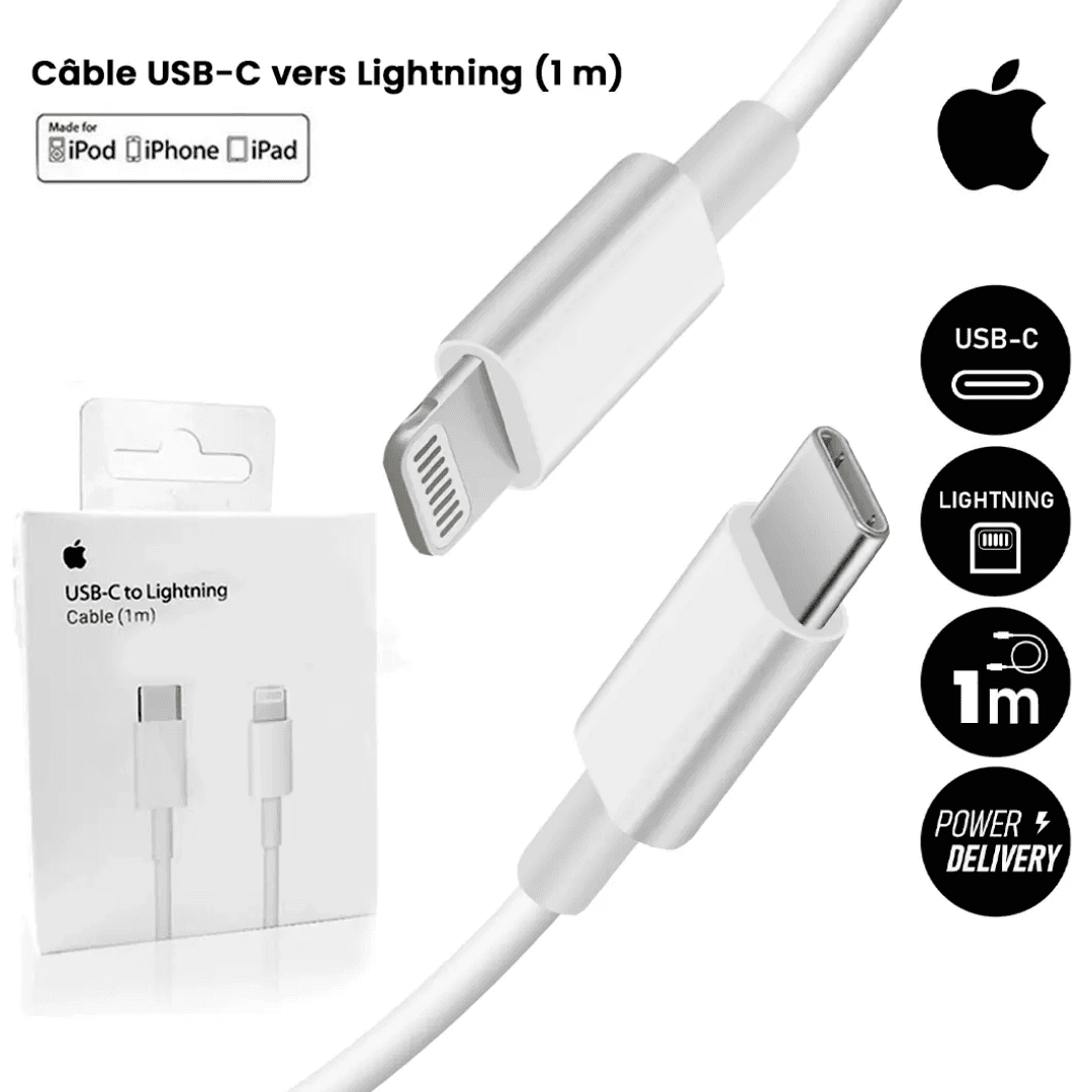 Câble iPhone USB-C to Lightning Cable (1 m) avec  Garantie 3mois