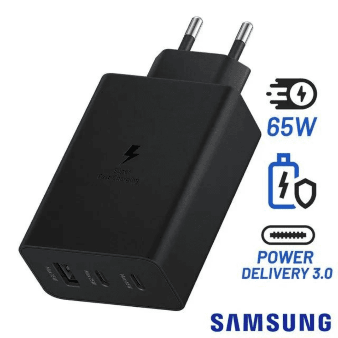 65W PD POWER ADAPTER TRIO USB-C x 2 PORTS / USB-A PORT Bonne Qualité