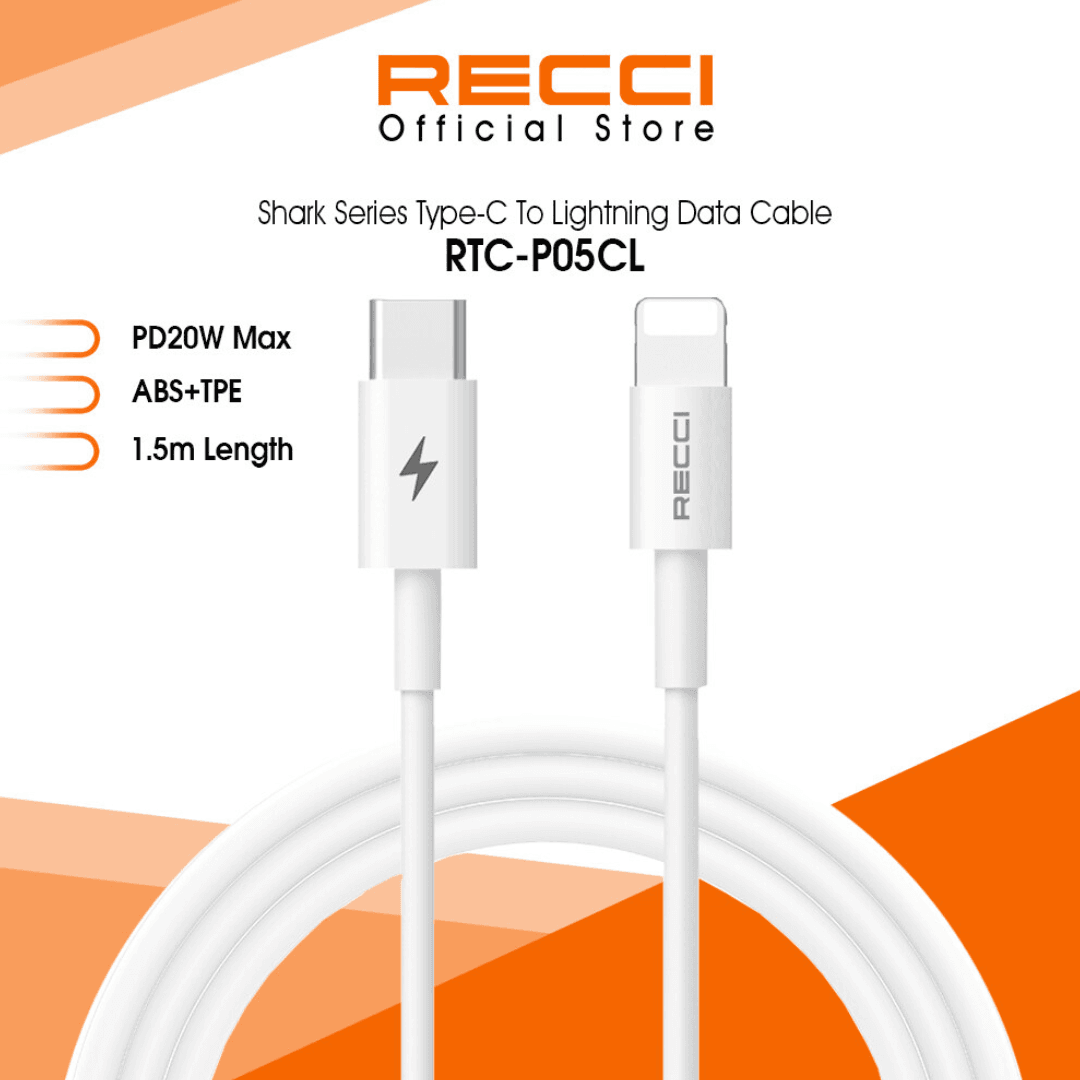Cable RECCI SHARK RTC-P05CL TYPE-C TO LITGHNING PD20W 150CM Haute Qualité