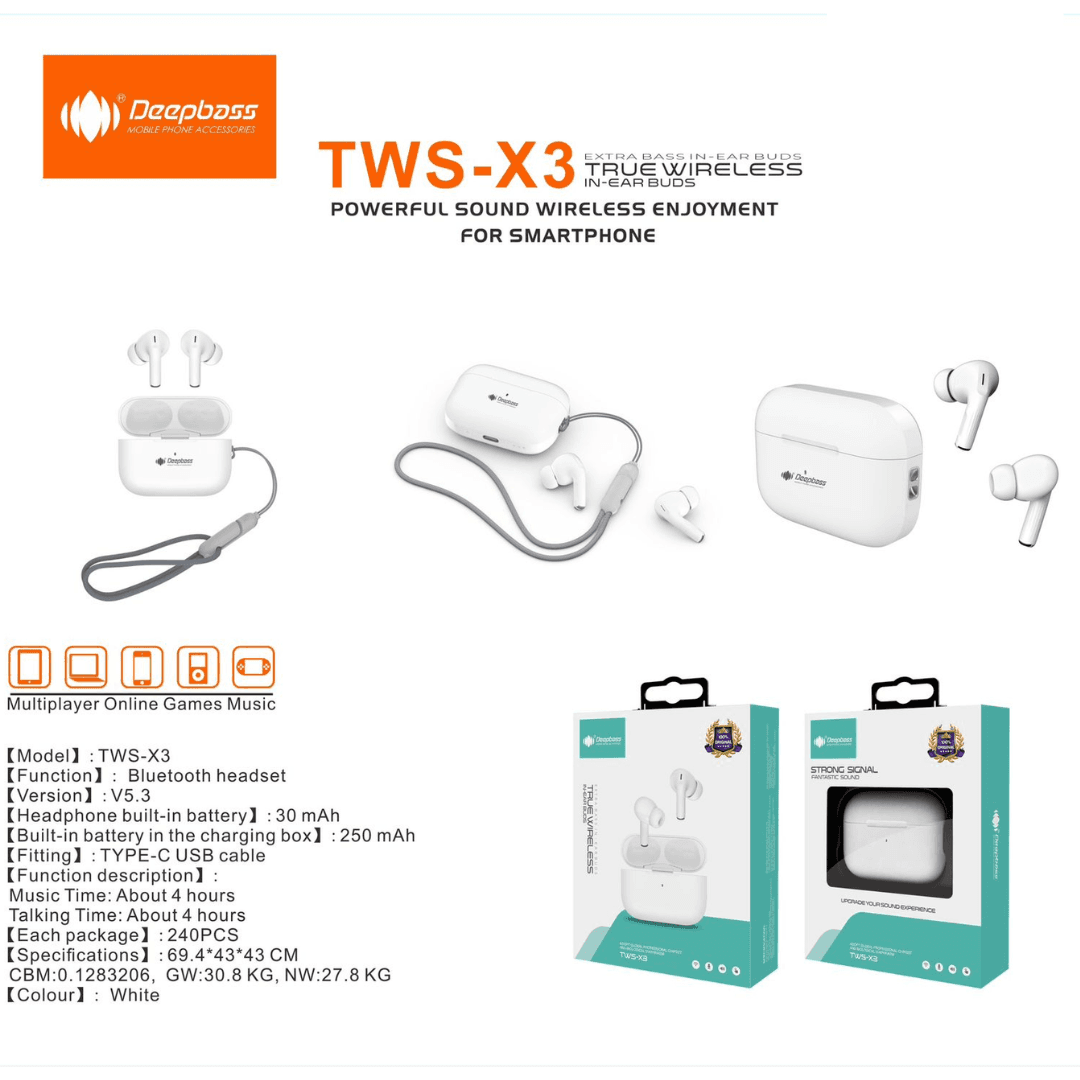 Earbuds TWS-X3 Deepbass  Haute Qualité