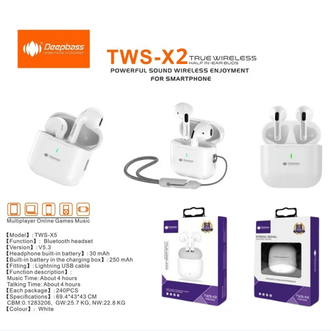 Earbuds TWS-X2 Deepbass  Haute Qualité