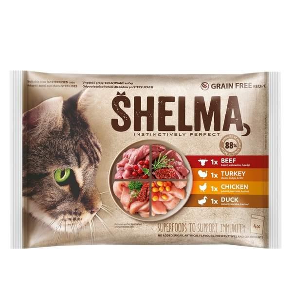 SHELMA chat poulet, boeuf, canard et dinde, poche de 85 g *4 (06728)