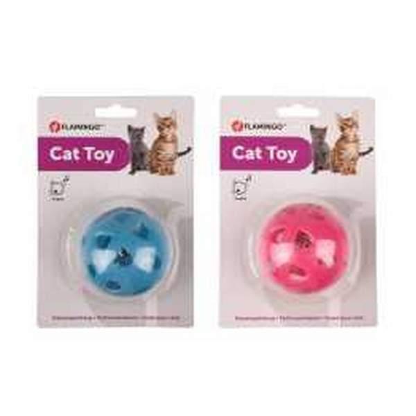 FLAMINGO JOUET CHAT DIWA BALLE+CLOCHETTE ROSE/BLEU (31994)