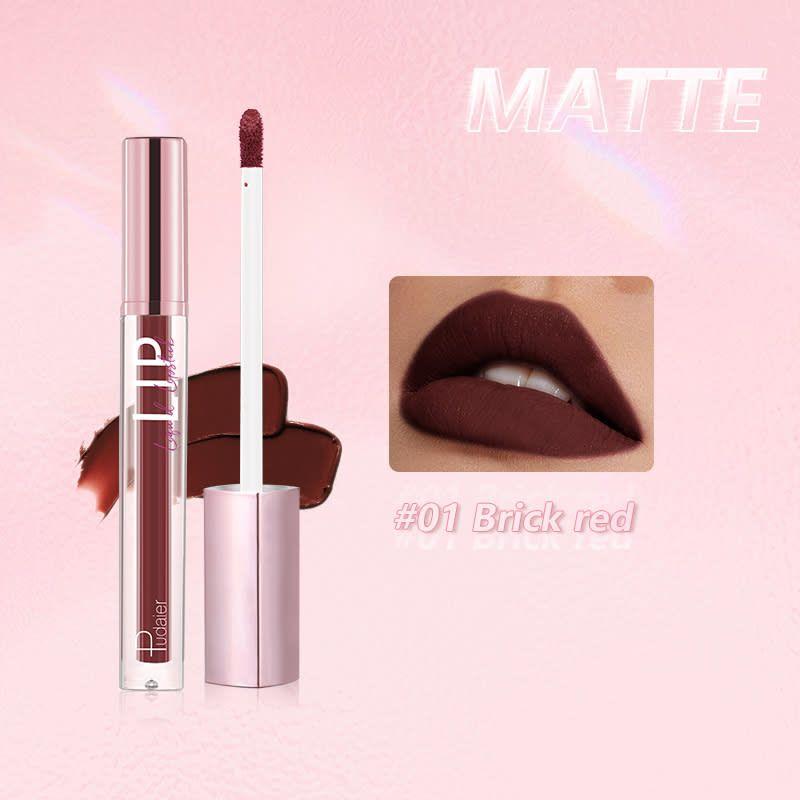 PUDAIER Diamond Shiny Liquid Lipstick Matte Color #01 Brick Red