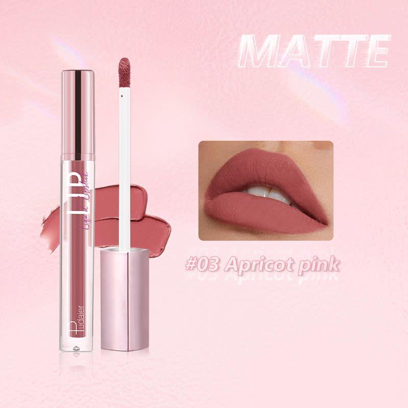 PUDAIER Diamond Shiny Liquid Lipstick Matte Color #03 Apricot Pink