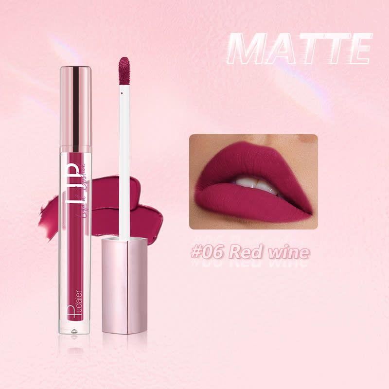 PUDAIER Diamond Shiny Liquid Lipstick Matte Color #06 Red Wine